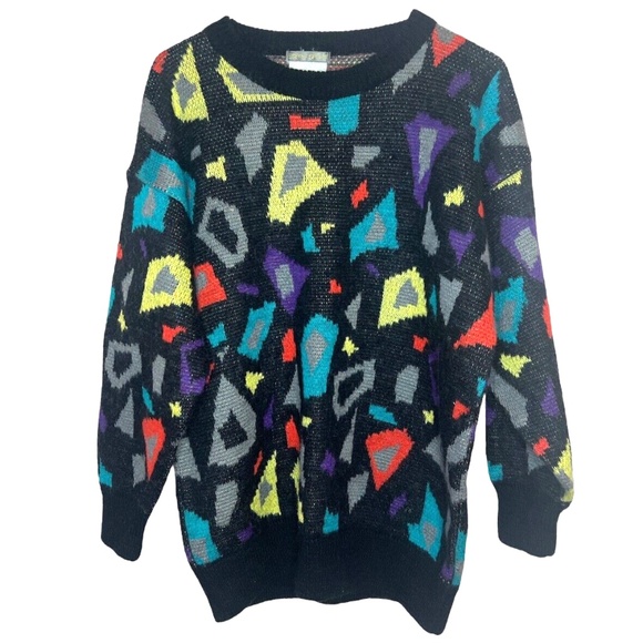 Vintage 80's Esprit Sport Memphis Style Abstract Colourful Knit Sweater - Picture 1 of 4